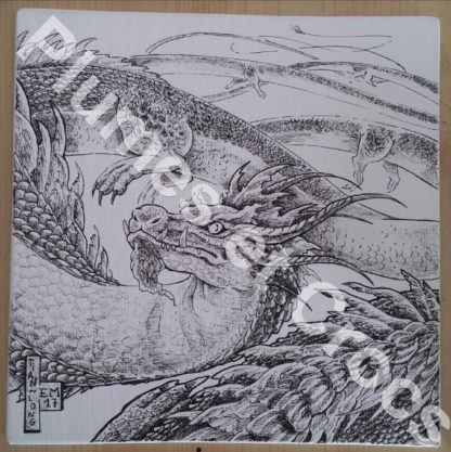 Inktober 05 : "Long" (Tian-long) Toile originale à l'encre de Chine 20x20cm