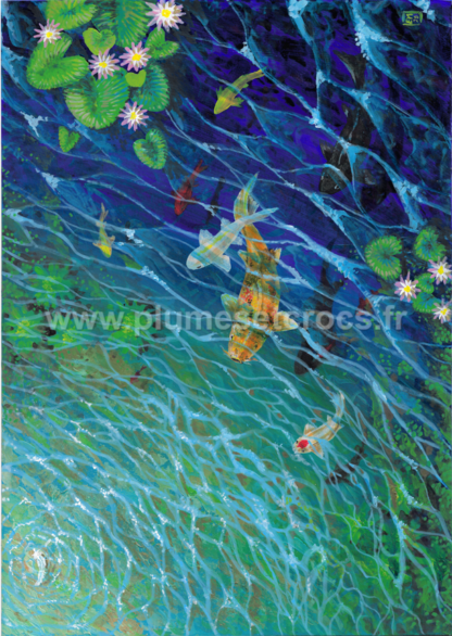Reproduction "Bassin de carpes Koï" 50x70 cm Forex