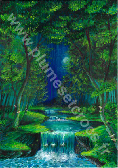 Reproduction "Cascade au clair de lune" A4 (21x29.7cm)